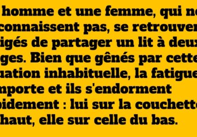 Blague hilarante : Un homme et une femme partagent un lit à deux étages