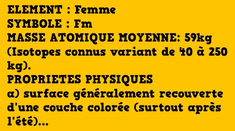 blague une analyse chimique de la femme