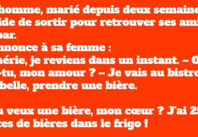 Un homme, marié depuis quinze jours, décide de sortir pour retrouver ses amis au bar.