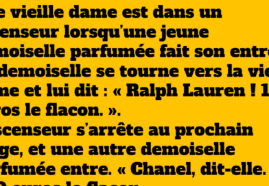 Une vieille dame défie les parfums de luxe dans un ascenseur